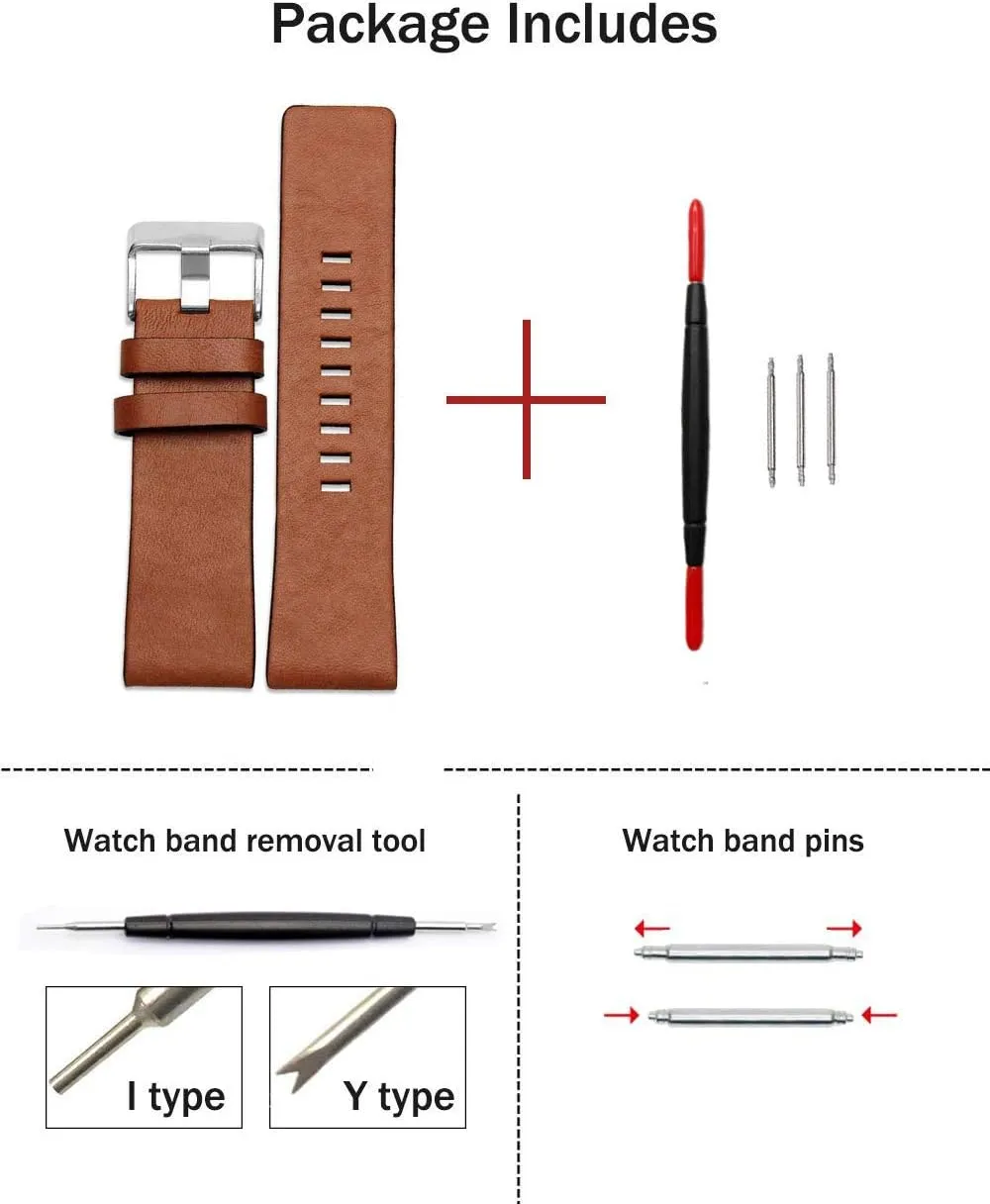 Choco&Man US Diesel Calfskin Leather Watch Band strap with Tool 22mm 24mm 26mm 28mm 30mm Replacement for Men's Diesel Watches…