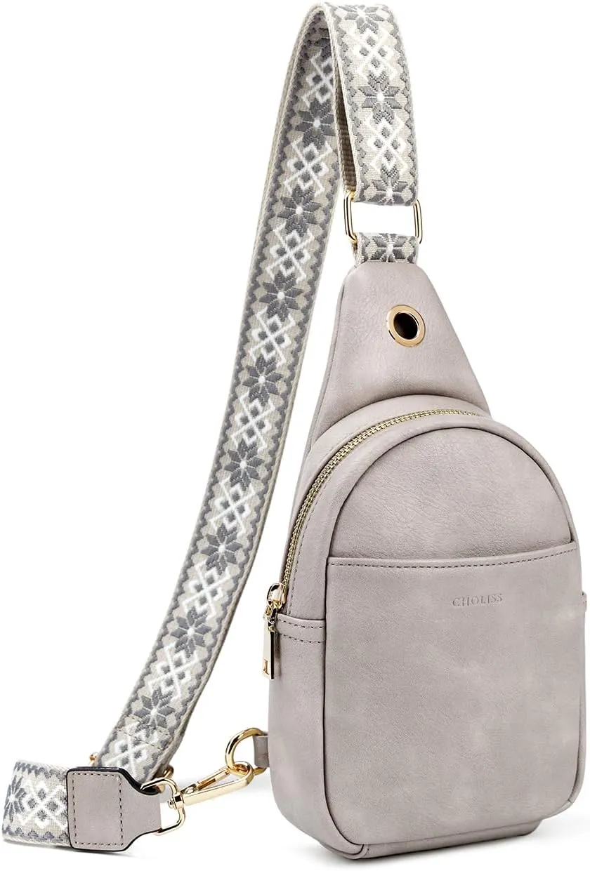 CHOLISS Small Sling Bag for Women Leather Crossbody Fanny Packs Chest Bag for Women