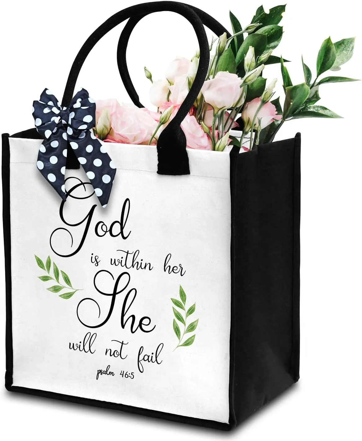 Christian Tote Bag For Women, God Is Within Her Totes, Bible Verse Canvas Tote Bag For Traveling Shopping, Religious Beach Bag With Ribbon, Gifts For Women Friends Coworker -20