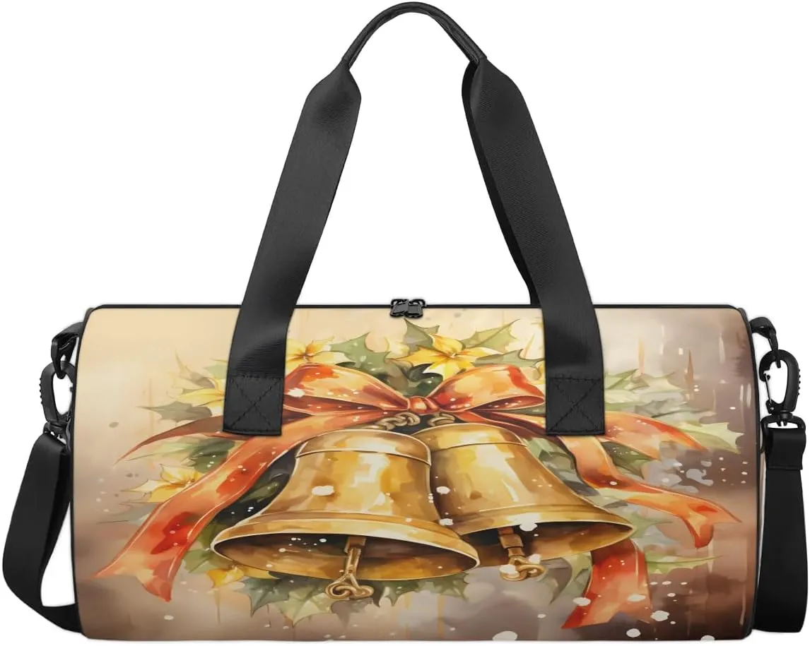 Christmas Bells Travel Gym Bag Waterproof Sport Dance Bag for Women Men Portable Gymnastics Duffel Bags Canvas Tote Carry on Handbag for Workout Overnight Weekender