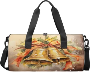 Christmas Bells Travel Gym Bag Waterproof Sport Dance Bag for Women Men Portable Gymnastics Duffel Bags Canvas Tote Carry on Handbag for Workout Overnight Weekender