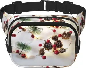 Christmas Garland with Lights Print Square Double Layer bag Waist Bag Trendy Pack Travel Bag with Adjustable Bel