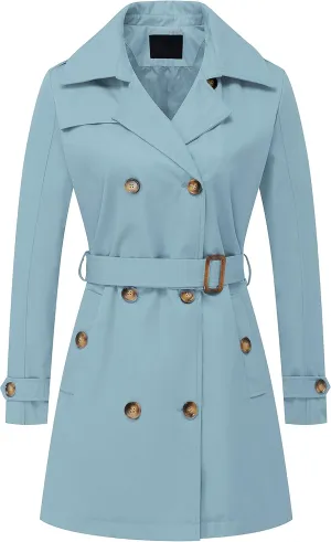 Chrisuno Women's Double Breasted Trench Coats Mid-Length Belted Overcoat Long Dress Jacket with Detachable Hood