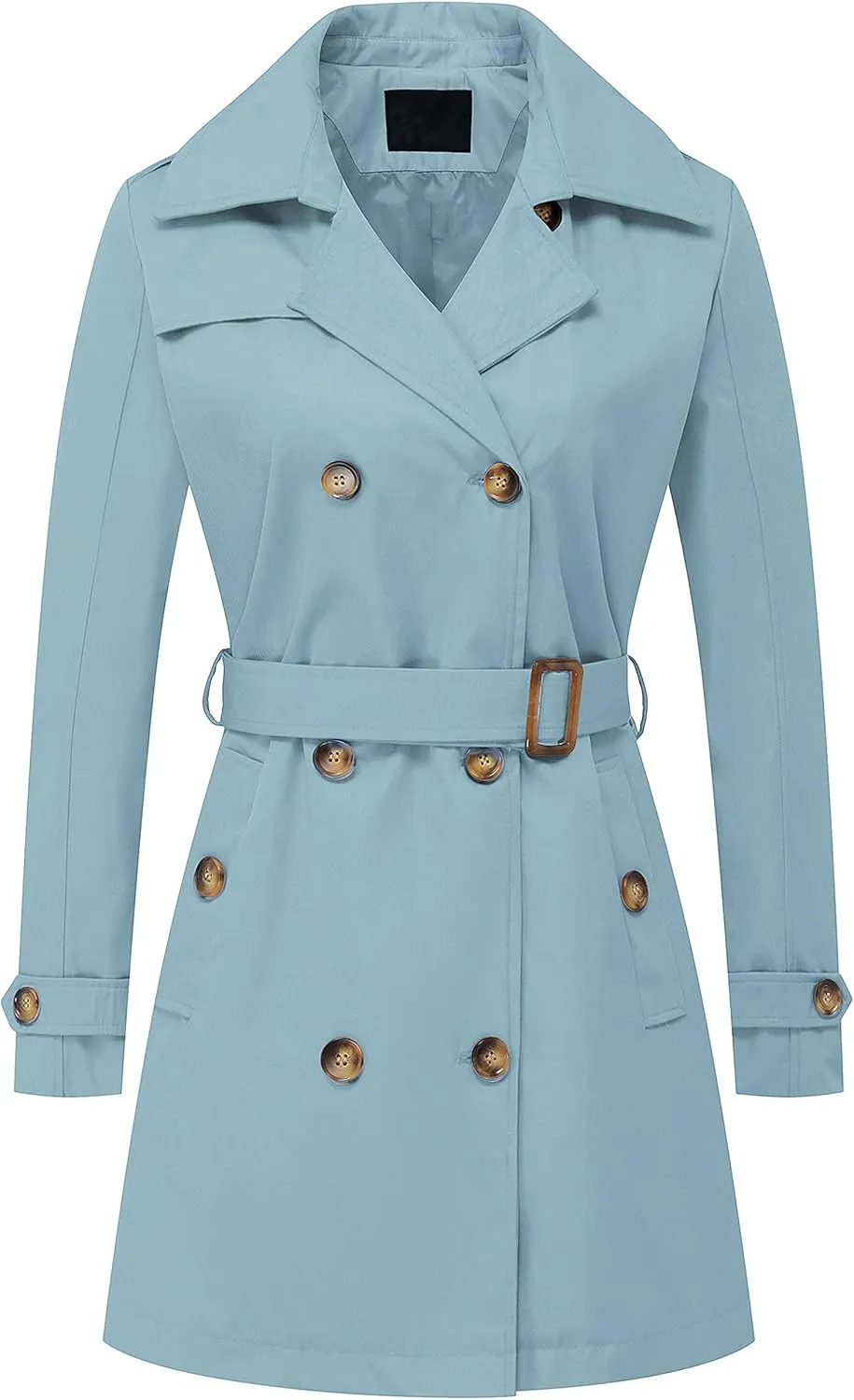 Chrisuno Women's Double Breasted Trench Coats Mid-Length Belted Overcoat Long Dress Jacket with Detachable Hood