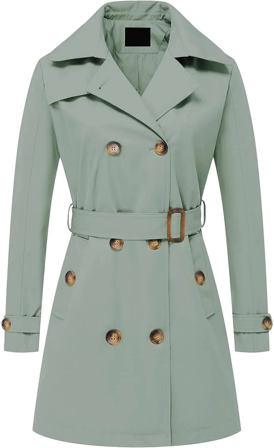 Chrisuno Women's Double Breasted Trench Coats Mid-Length Belted Overcoat Long Dress Jacket with Detachable Hood