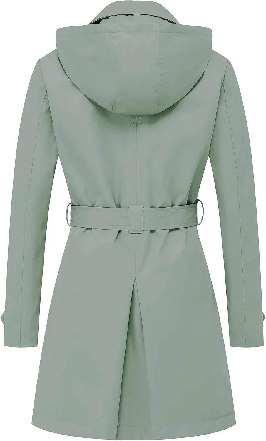 Chrisuno Women's Double Breasted Trench Coats Mid-Length Belted Overcoat Long Dress Jacket with Detachable Hood