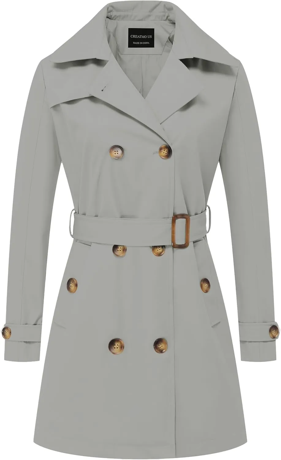Chrisuno Women's Double Breasted Trench Coats Mid-Length Belted Overcoat Long Dress Jacket with Detachable Hood
