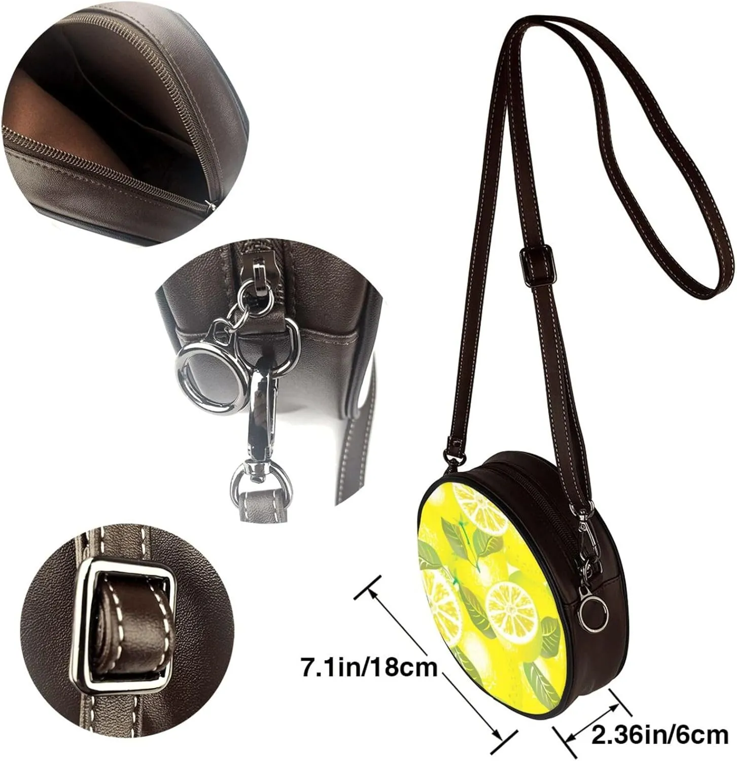 Circle Crossbody Bag for Women Circle Purse with Zipper Adjustable Shoulder Straps
