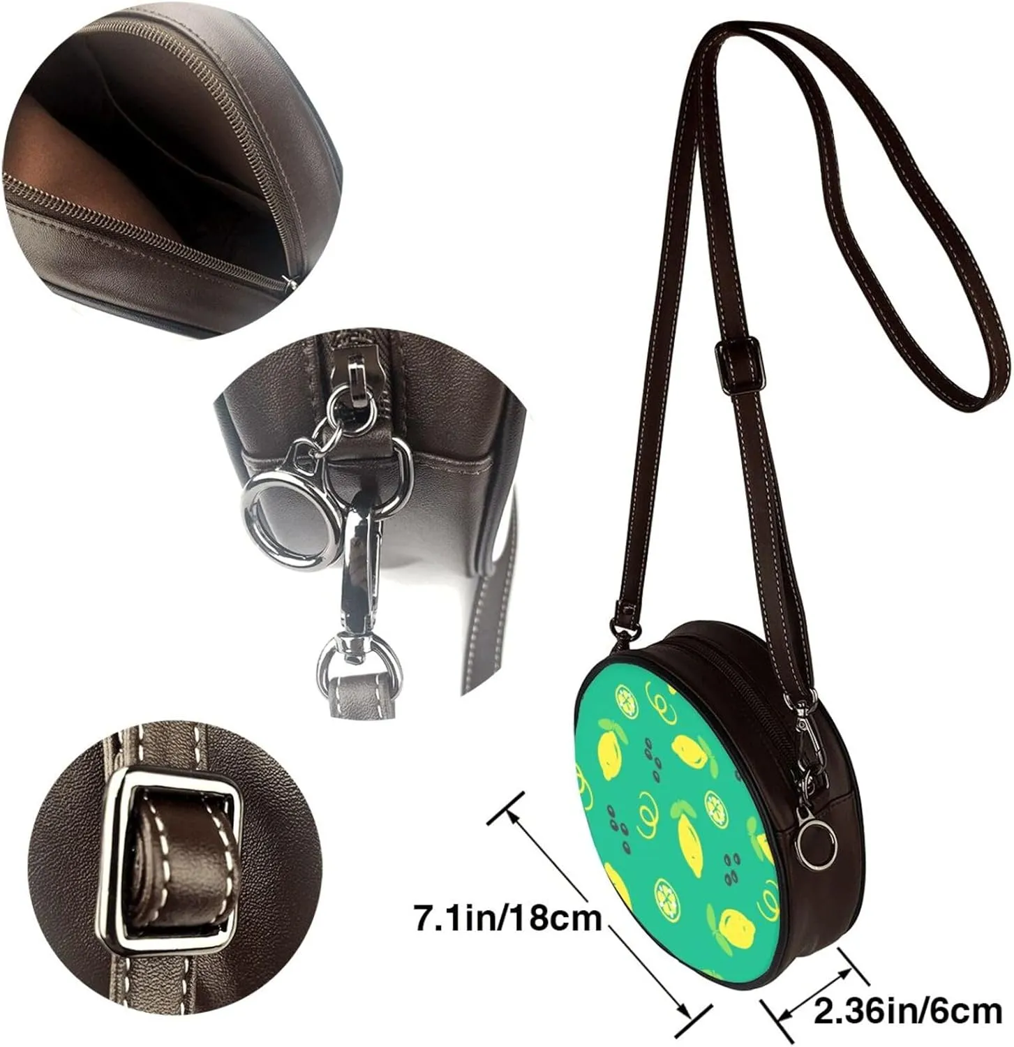 Circle Crossbody Bag for Women Circle Purse with Zipper Adjustable Shoulder Straps