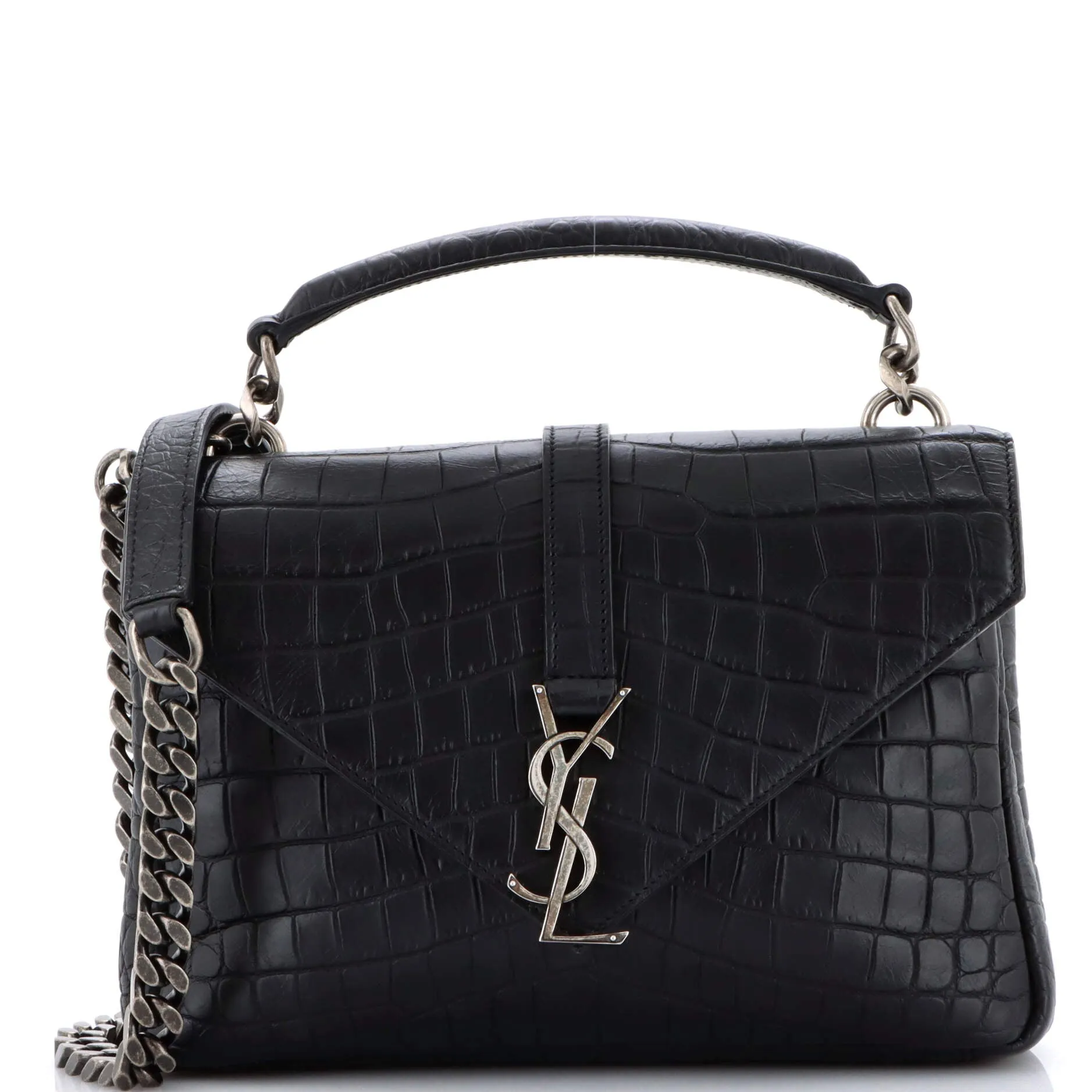 Classic Monogram College Bag Crocodile Embossed Leather Medium