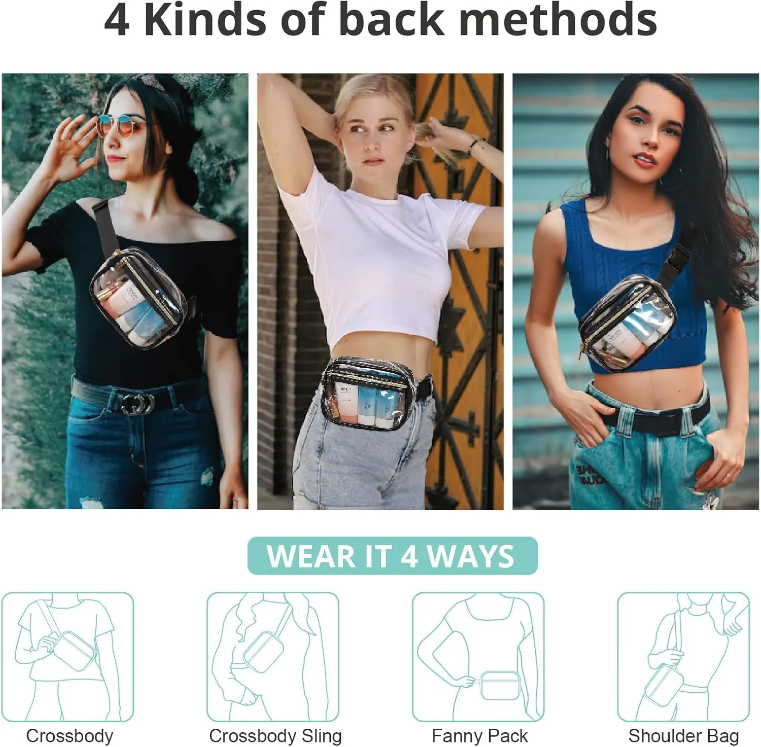 Clear Fanny Pack Stadium Approved，Bunnychill Clear Belt Bag Cross Body Bag for Women Men Transparent Waist Bag Crossbody Purse with Adjustable Belt for Sports, Beach, Events, Concerts, Festivals