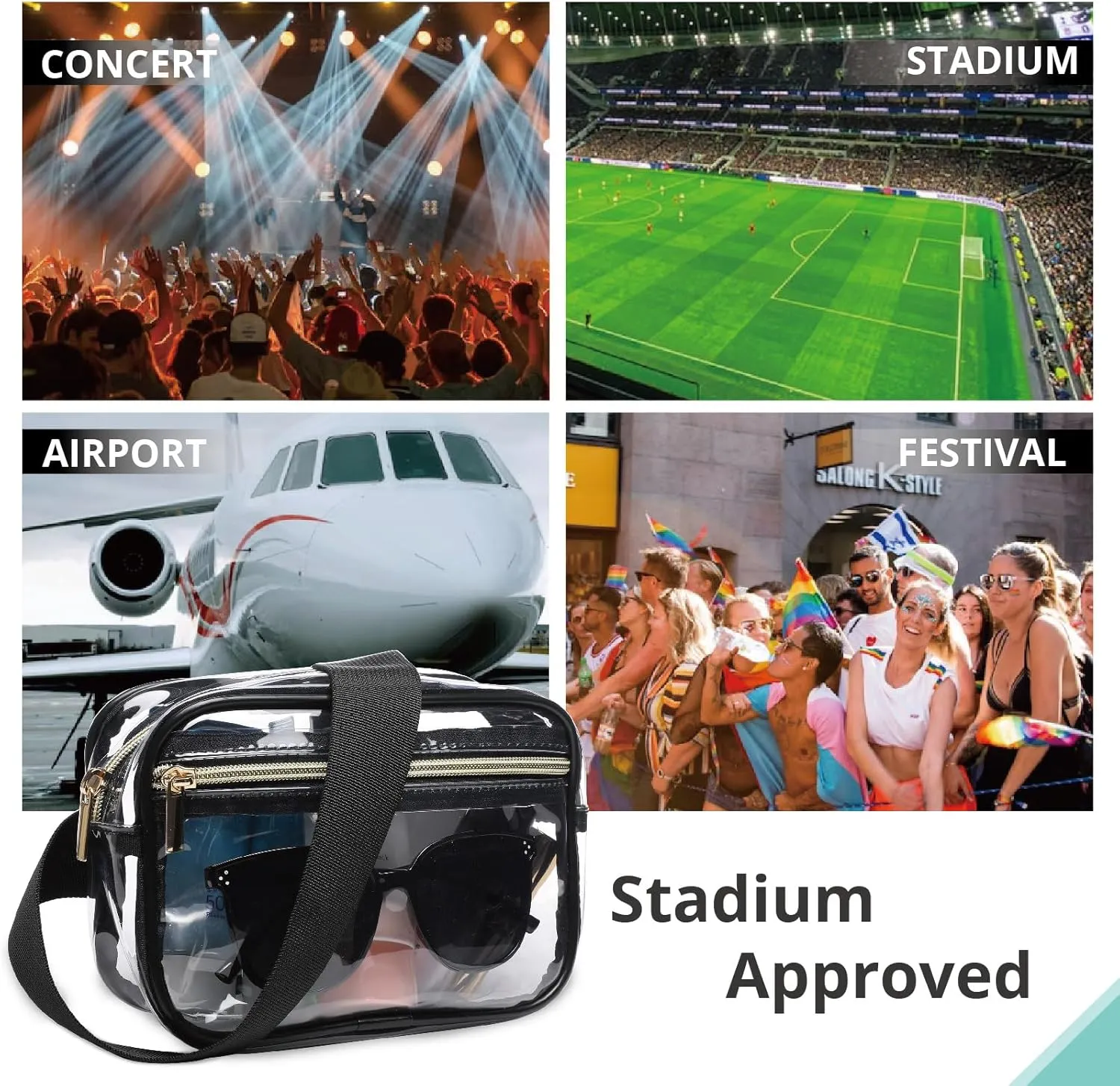 Clear Fanny Pack Stadium Approved，Bunnychill Clear Belt Bag Cross Body Bag for Women Men Transparent Waist Bag Crossbody Purse with Adjustable Belt for Sports, Beach, Events, Concerts, Festivals