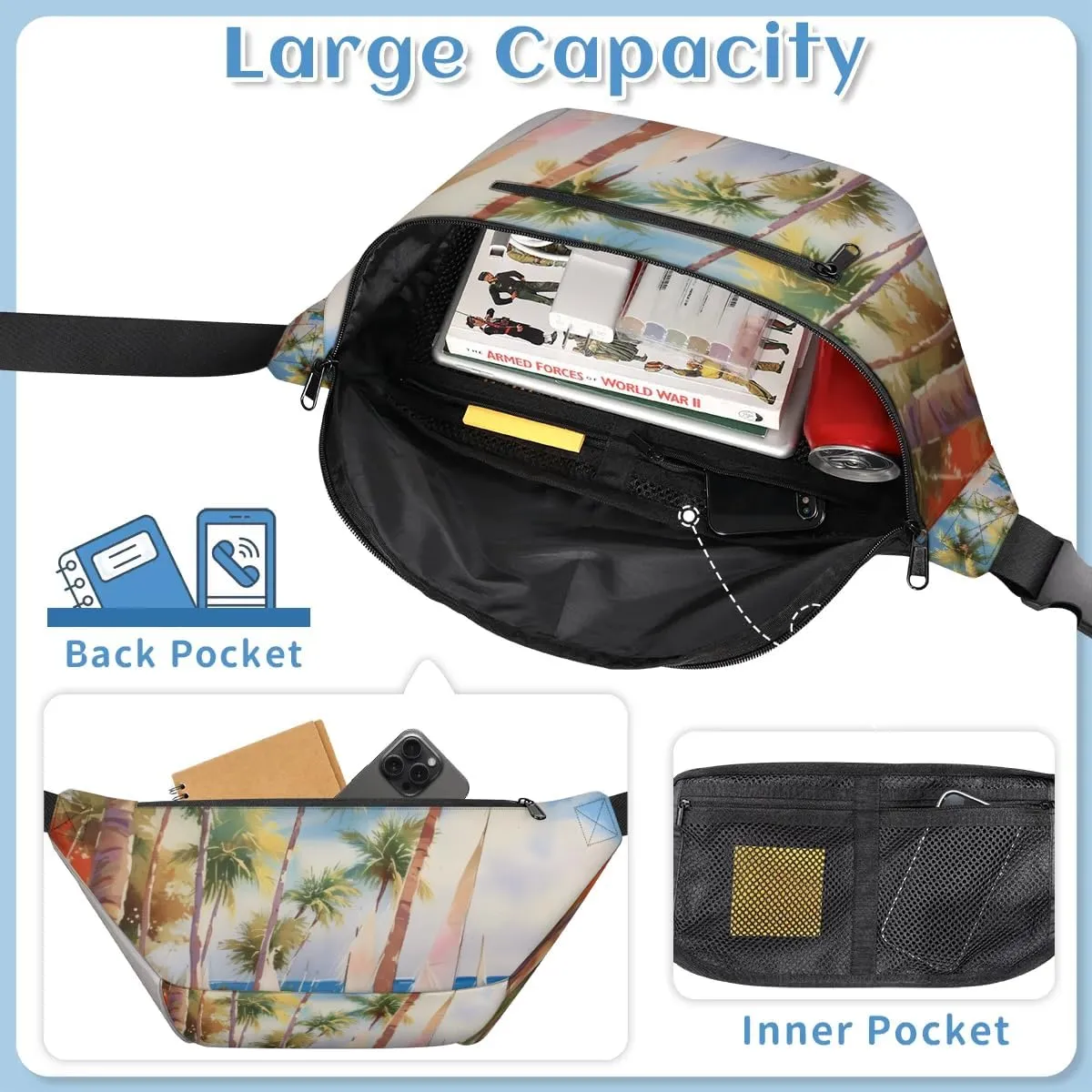 Coconut Sling Bag Crossbody Backpack Chest Daypack for Women Sport Travel Hiking Casual Bag Multipurpose Waist Pack With Zipper Closure Adjustable Strap Shoulder Bag