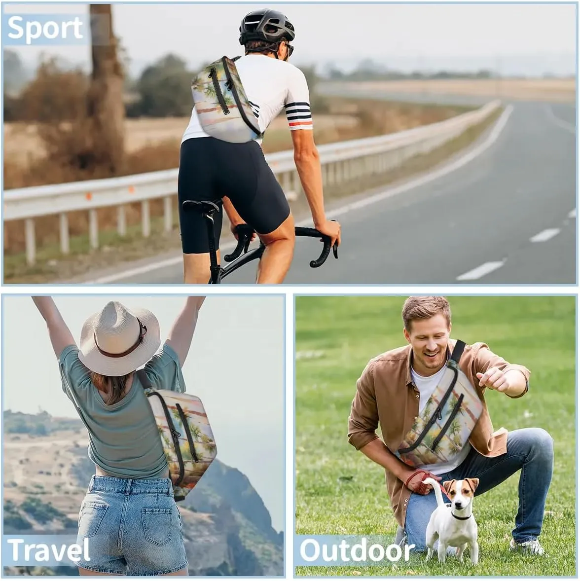 Coconut Sling Bag Crossbody Backpack Chest Daypack for Women Sport Travel Hiking Casual Bag Multipurpose Waist Pack With Zipper Closure Adjustable Strap Shoulder Bag
