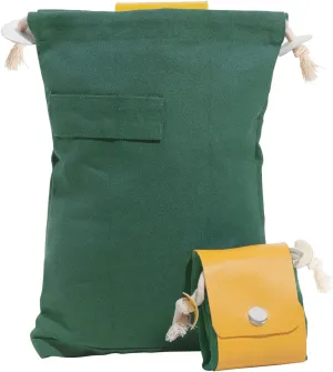 Collapsible Belt Foraging Pouch, Waxed PU Leather Canvas bushcraft Waist bag for Outdoor Campin, Hiking, Hunting, Dump Mushroom and fruit, Portable Foldable Drawstring Collecting Bag