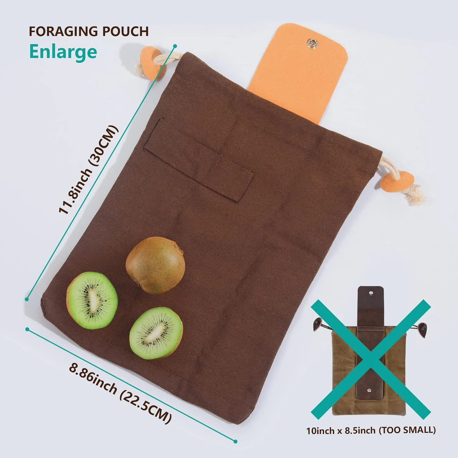Collapsible Belt Foraging Pouch, Waxed PU Leather Canvas bushcraft Waist bag for Outdoor Campin, Hiking, Hunting, Dump Mushroom and fruit, Portable Foldable Drawstring Collecting Bag