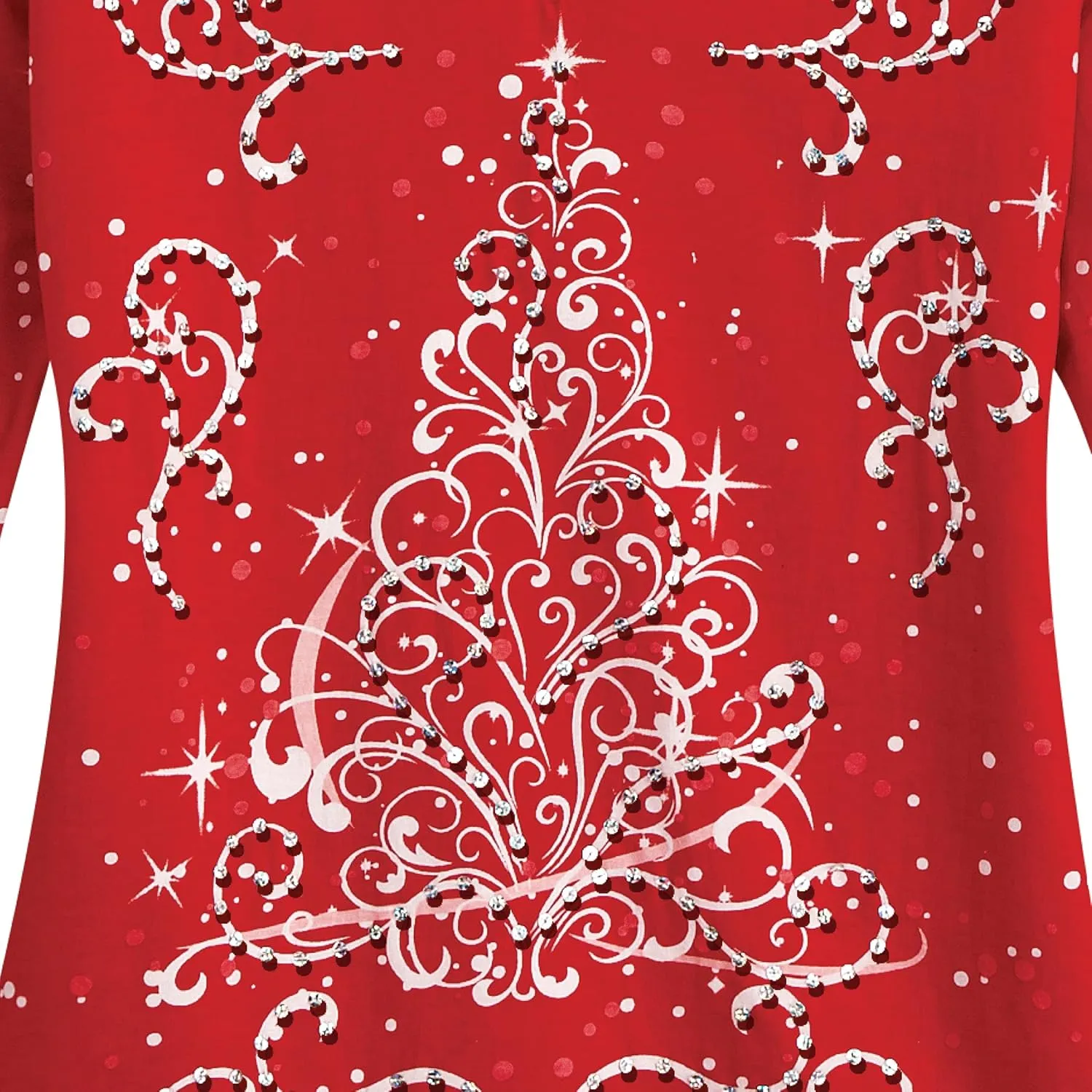Collections Etc Festive Embellished Sparkling Holiday Tree Design Red Top with Scoop Neck
