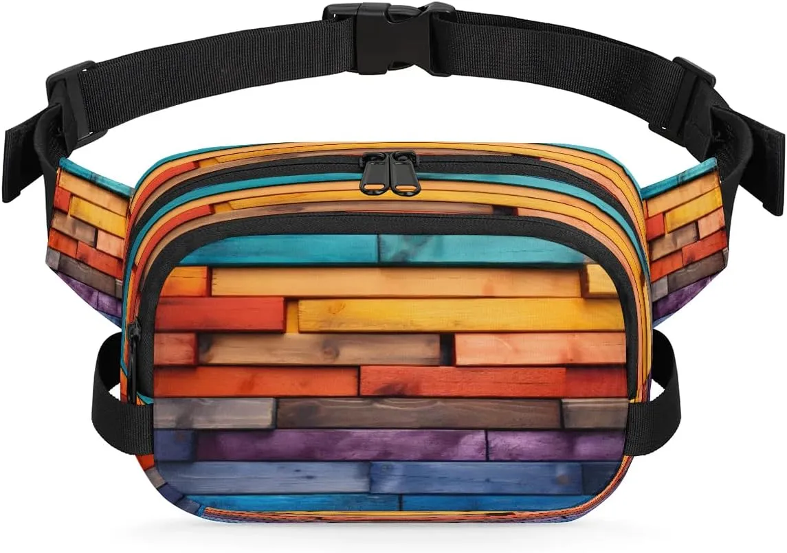 Color Block Collage Men's and Women's Waist Pack Crossbody Abstract Pattern Waist Pack Running Strap, Adjustable Shoulder Strap - For Hiking and Running Exercise Fitness