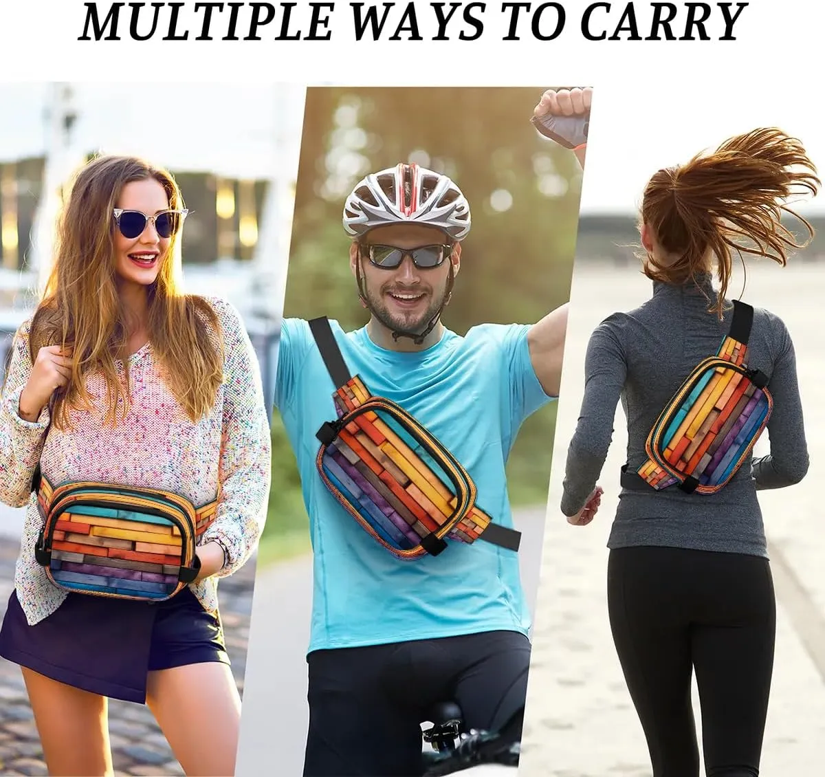 Color Block Collage Men's and Women's Waist Pack Crossbody Abstract Pattern Waist Pack Running Strap, Adjustable Shoulder Strap - For Hiking and Running Exercise Fitness