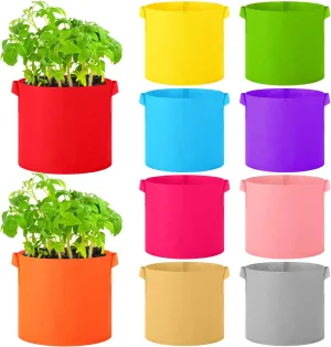Colored Fabric Grow Bags Bulk Colorful Plant Grow Bags Nonwoven Fabric Pots with Handles Seeds Vegetables Tomato Planter Grow Buckets for Outdoor Garden Fruits Flower, 10 Colors(10 Pack,3 Gal)