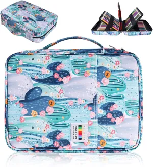 Colored Pencil Case 220 Slots Gel Pens Holder Waterproof Organizer Bag Portable Artist Painting Pencil Pouch Handy Storage Box for Watercolor Pens or Markers and Stationery Supply (Cactus)
