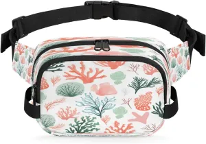 Colorful Coral Men's and Women's Waist Pack Crossbody Ocean Coral Waist Pack Running Strap, Adjustable Shoulder Strap - For Hiking and Running Exercise Fitness