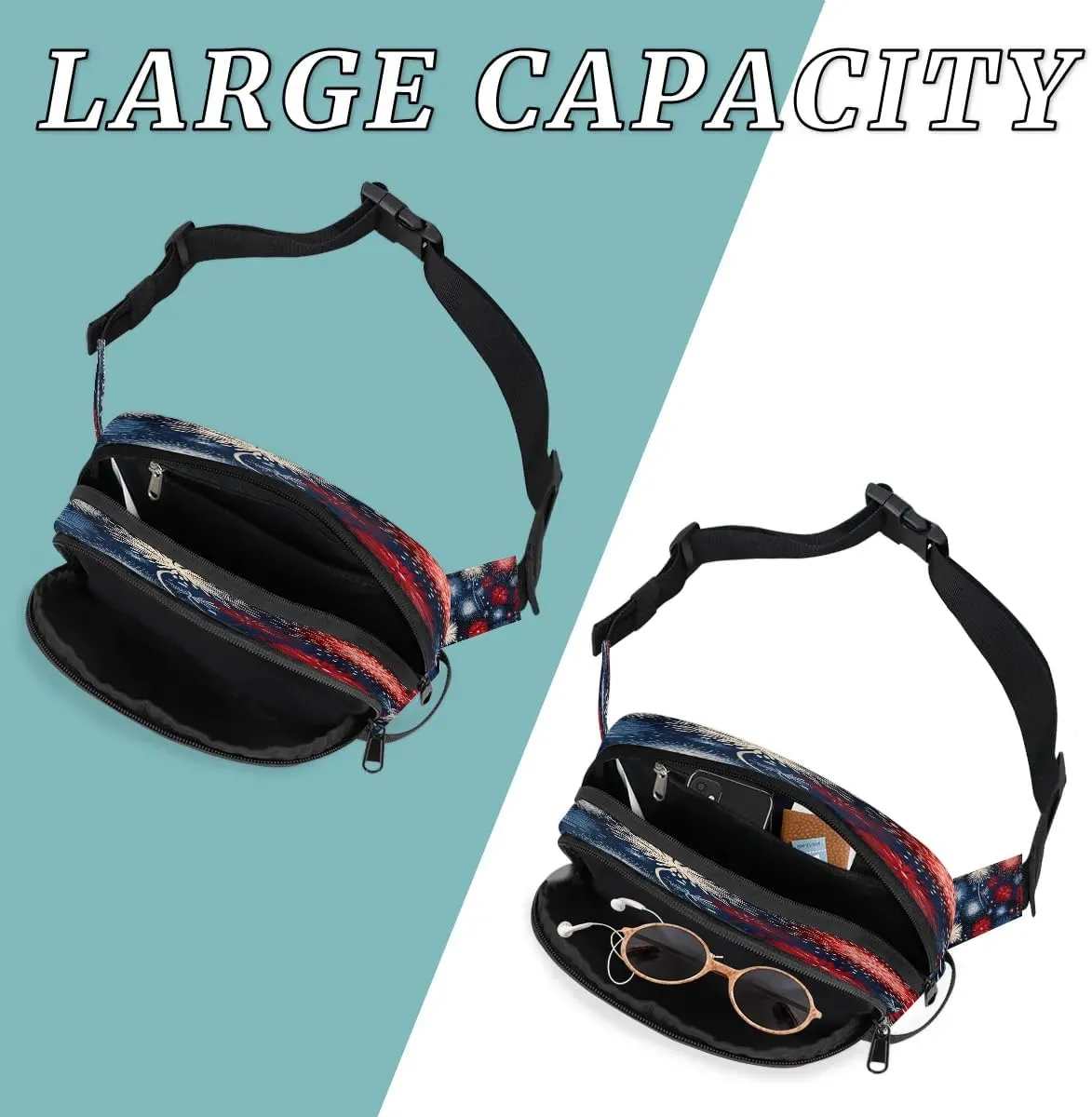Colorful Fireworks Men's and Women's Waist Pack Crossbody Fireworks Pattern Waist Pack Running Strap, Adjustable Shoulder Strap - For Hiking and Running Exercise Fitness