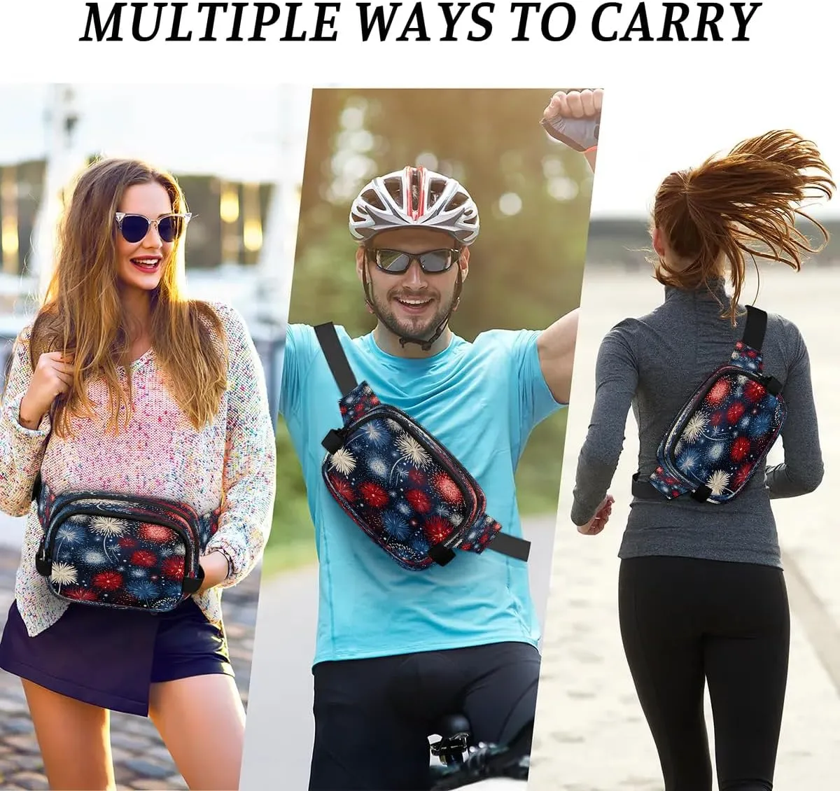 Colorful Fireworks Men's and Women's Waist Pack Crossbody Fireworks Pattern Waist Pack Running Strap, Adjustable Shoulder Strap - For Hiking and Running Exercise Fitness