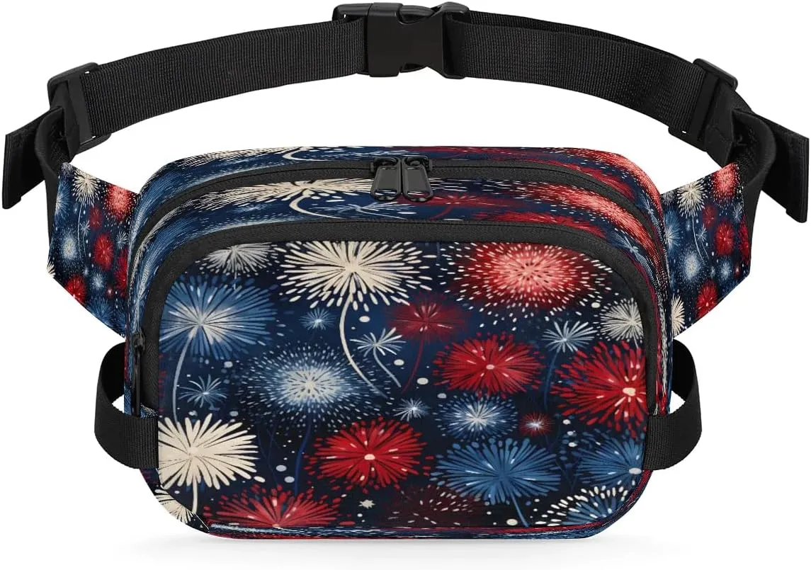 Colorful Fireworks Men's and Women's Waist Pack Crossbody Fireworks Pattern Waist Pack Running Strap, Adjustable Shoulder Strap - For Hiking and Running Exercise Fitness