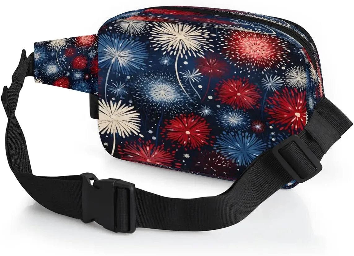 Colorful Fireworks Men's and Women's Waist Pack Crossbody Fireworks Pattern Waist Pack Running Strap, Adjustable Shoulder Strap - For Hiking and Running Exercise Fitness