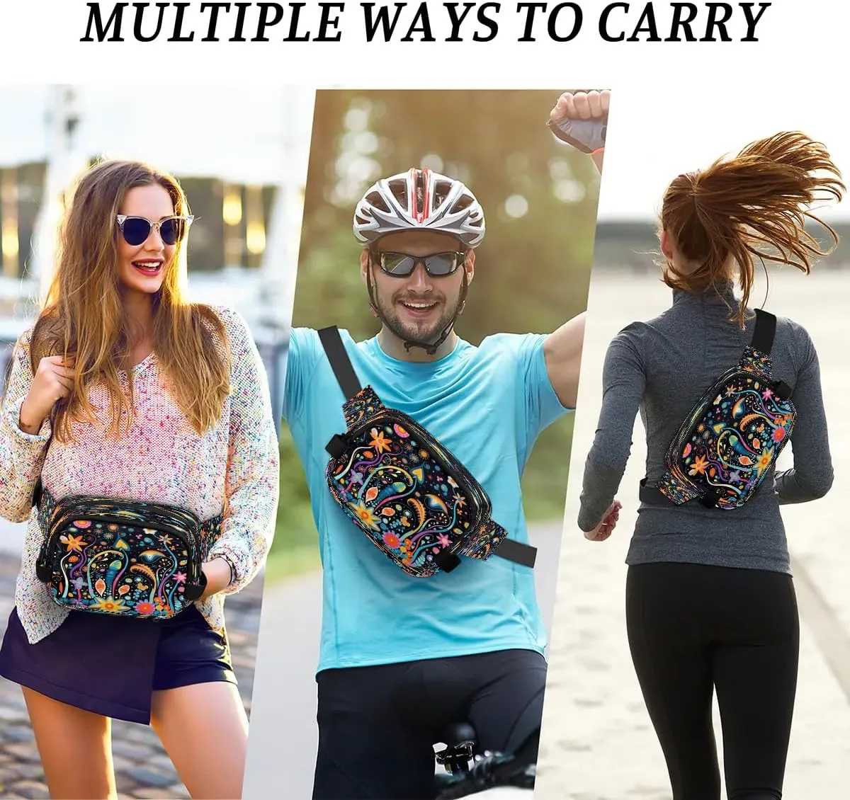 Colorful Floral Pattern Men's and Women's Waist Pack Crossbody Geometric Print Waist Pack Running Strap, Adjustable Shoulder Strap - For Hiking and Running Exercise Fitness