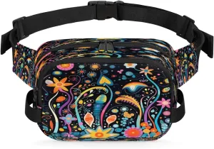 Colorful Floral Pattern Men's and Women's Waist Pack Crossbody Geometric Print Waist Pack Running Strap, Adjustable Shoulder Strap - For Hiking and Running Exercise Fitness