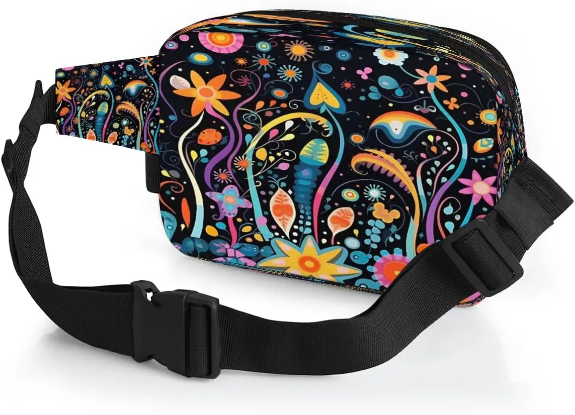 Colorful Floral Pattern Men's and Women's Waist Pack Crossbody Geometric Print Waist Pack Running Strap, Adjustable Shoulder Strap - For Hiking and Running Exercise Fitness
