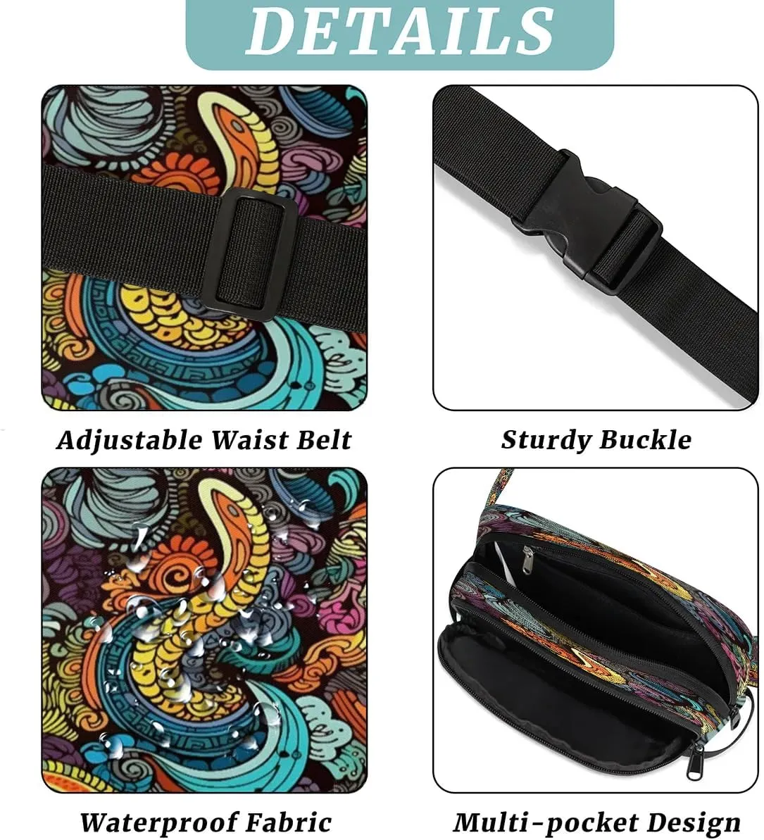 Colorful Floral Prints Men's and Women's Waist Pack Crossbody Abstract Patterns Waist Pack Running Strap, Adjustable Shoulder Strap - For Hiking and Running Exercise Fitness