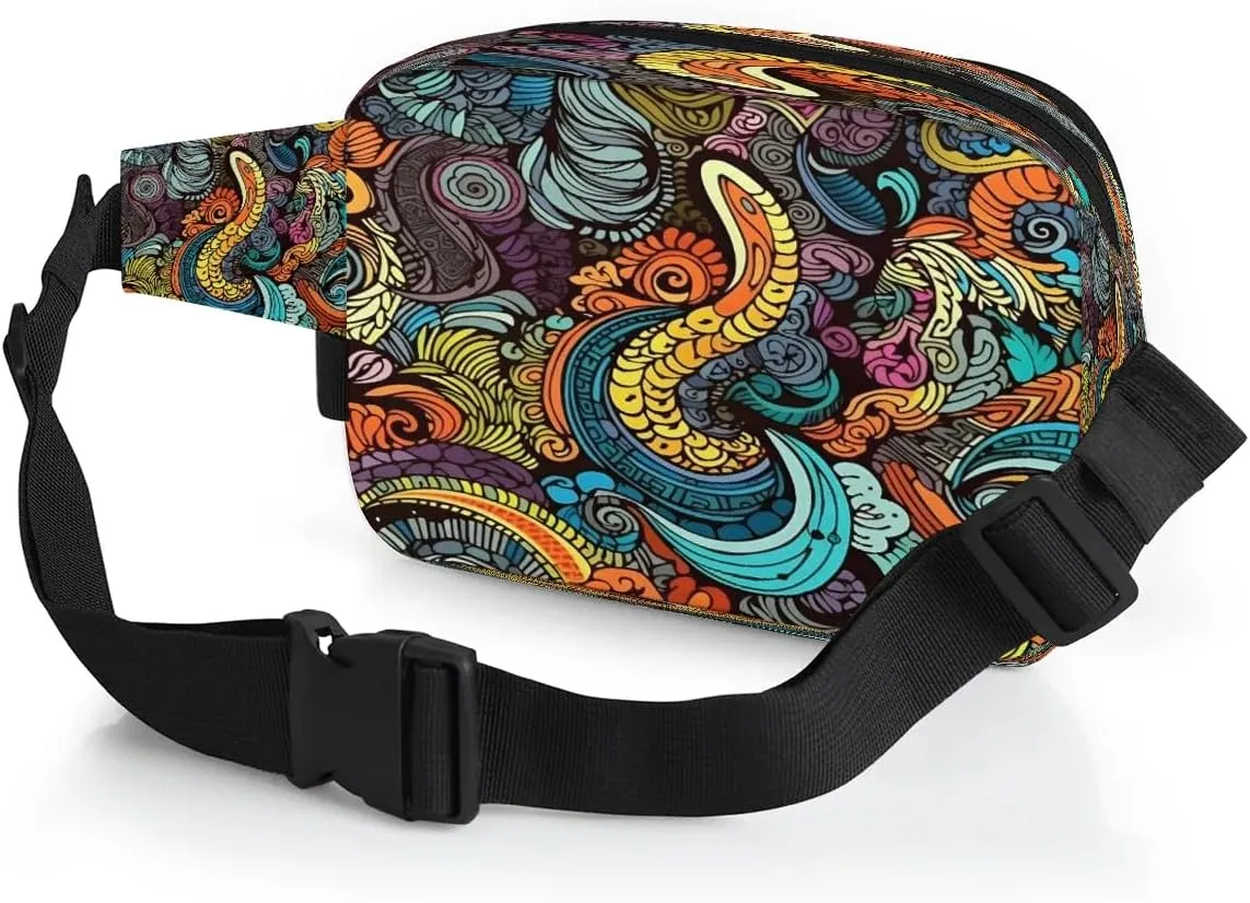 Colorful Floral Prints Men's and Women's Waist Pack Crossbody Abstract Patterns Waist Pack Running Strap, Adjustable Shoulder Strap - For Hiking and Running Exercise Fitness