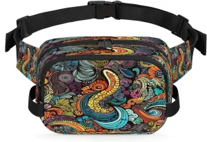 Colorful Floral Prints Men's and Women's Waist Pack Crossbody Abstract Patterns Waist Pack Running Strap, Adjustable Shoulder Strap - For Hiking and Running Exercise Fitness