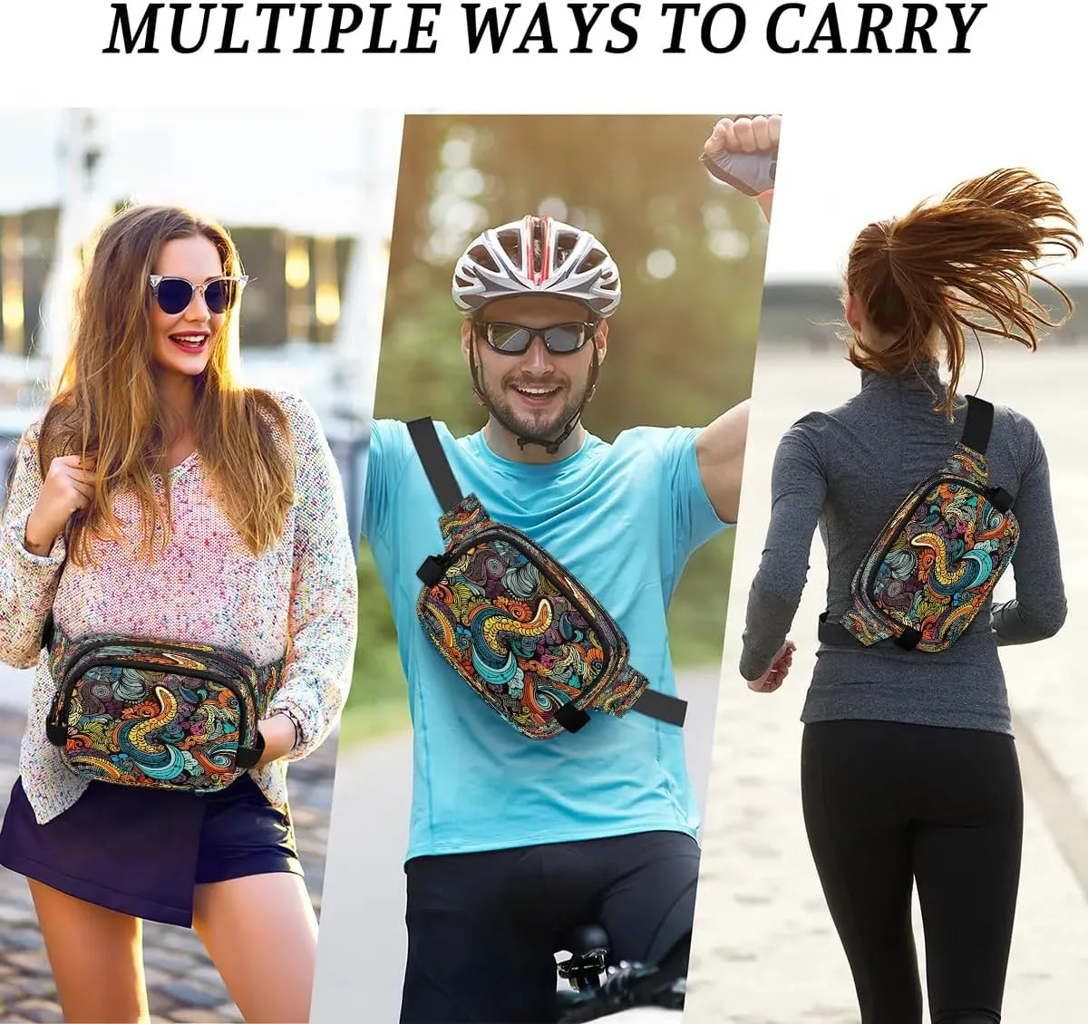 Colorful Floral Prints Men's and Women's Waist Pack Crossbody Abstract Patterns Waist Pack Running Strap, Adjustable Shoulder Strap - For Hiking and Running Exercise Fitness