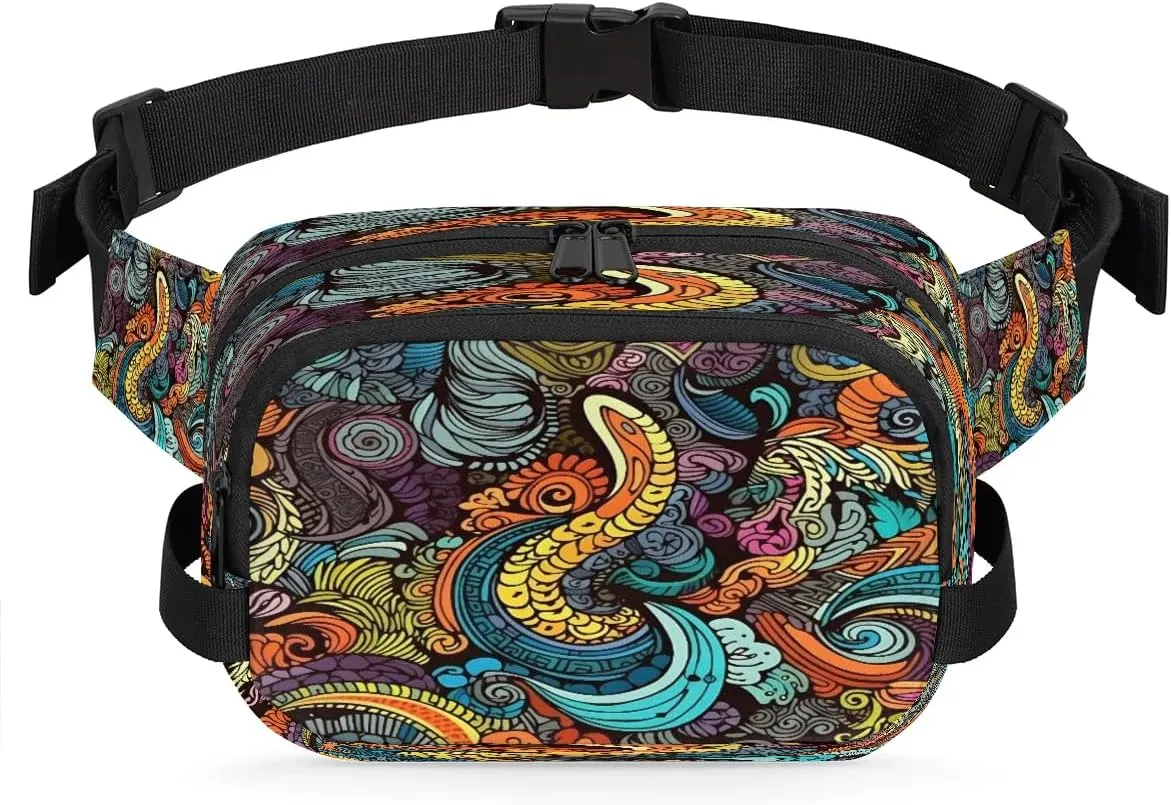Colorful Floral Prints Men's and Women's Waist Pack Crossbody Abstract Patterns Waist Pack Running Strap, Adjustable Shoulder Strap - For Hiking and Running Exercise Fitness