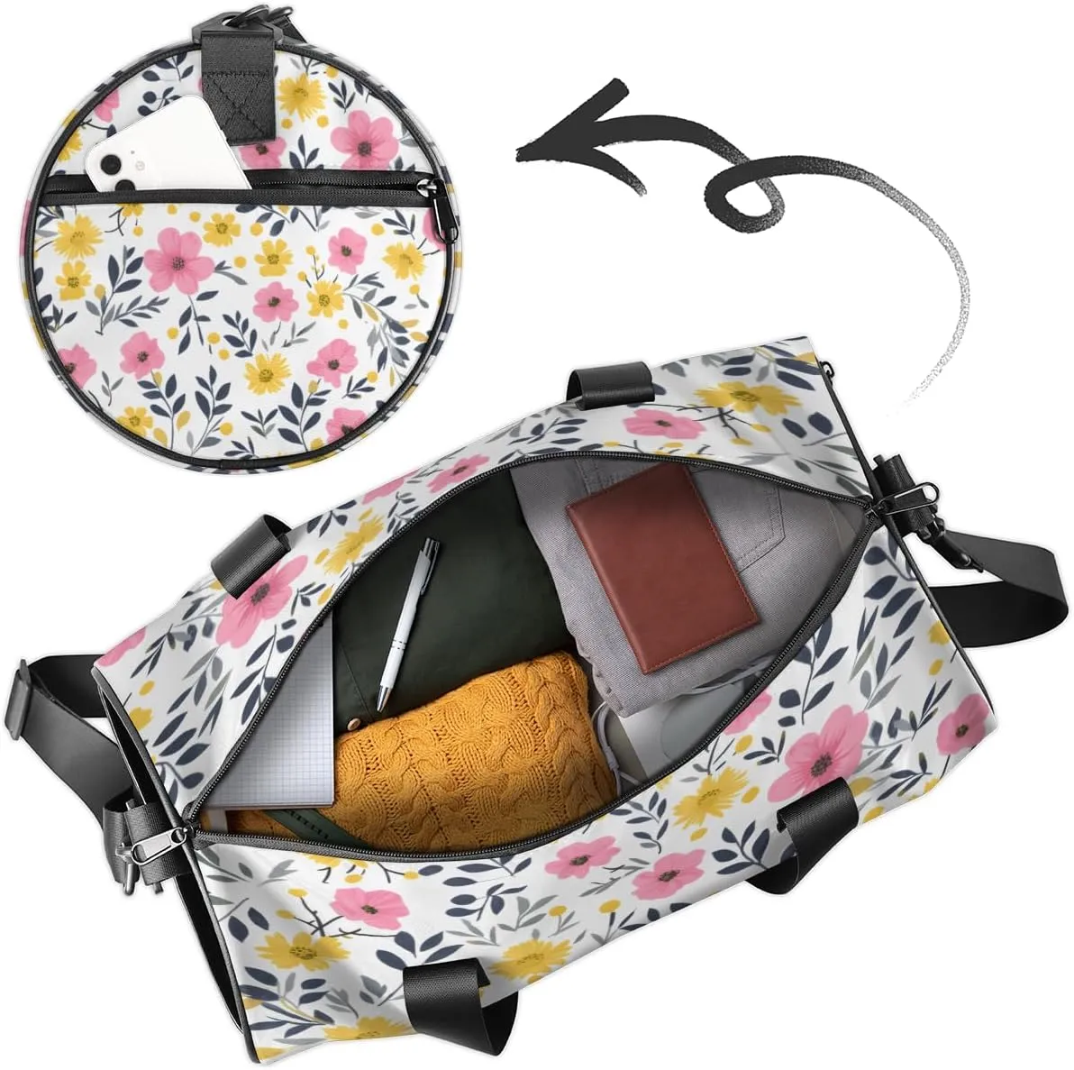 Colorful Meadow Pattern Sports Duffel Bag with Shoulder Strap, Large Capacity Gym Bag with Shoe Compartment, Water Resistant Travel Duffle Bag for Men Women Travel, Sports (17.6x9x9 Inch)