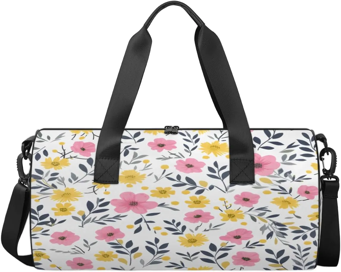 Colorful Meadow Pattern Sports Duffel Bag with Shoulder Strap, Large Capacity Gym Bag with Shoe Compartment, Water Resistant Travel Duffle Bag for Men Women Travel, Sports (17.6x9x9 Inch)