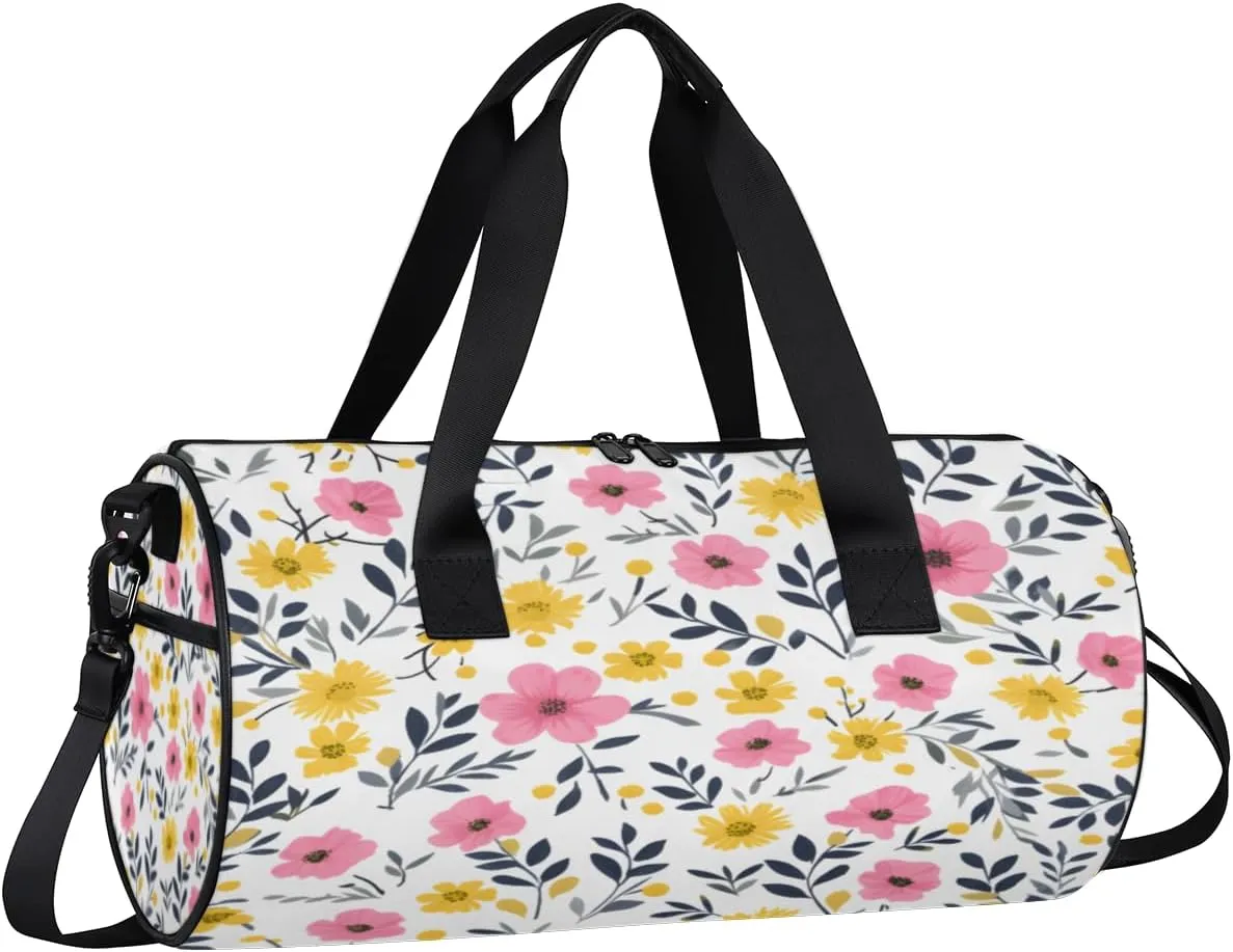 Colorful Meadow Pattern Sports Duffel Bag with Shoulder Strap, Large Capacity Gym Bag with Shoe Compartment, Water Resistant Travel Duffle Bag for Men Women Travel, Sports (17.6x9x9 Inch)
