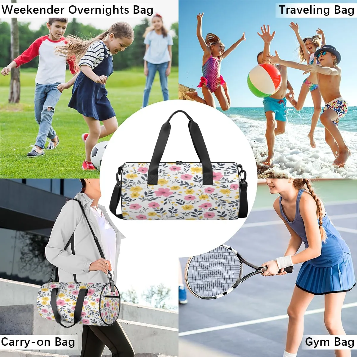 Colorful Meadow Pattern Sports Duffel Bag with Shoulder Strap, Large Capacity Gym Bag with Shoe Compartment, Water Resistant Travel Duffle Bag for Men Women Travel, Sports (17.6x9x9 Inch)
