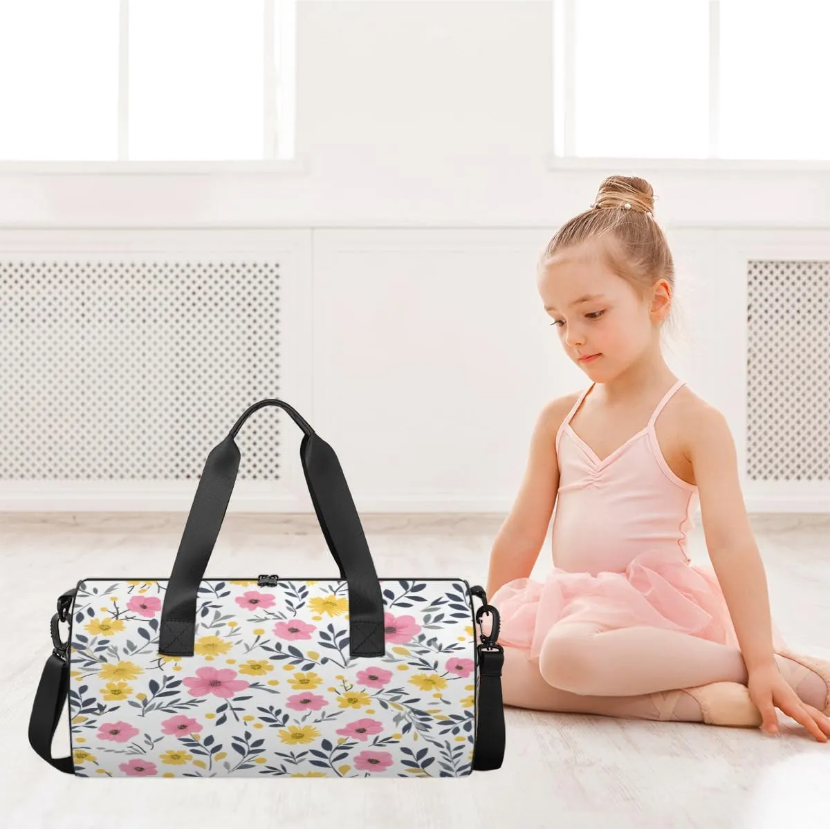 Colorful Meadow Pattern Sports Duffel Bag with Shoulder Strap, Large Capacity Gym Bag with Shoe Compartment, Water Resistant Travel Duffle Bag for Men Women Travel, Sports (17.6x9x9 Inch)