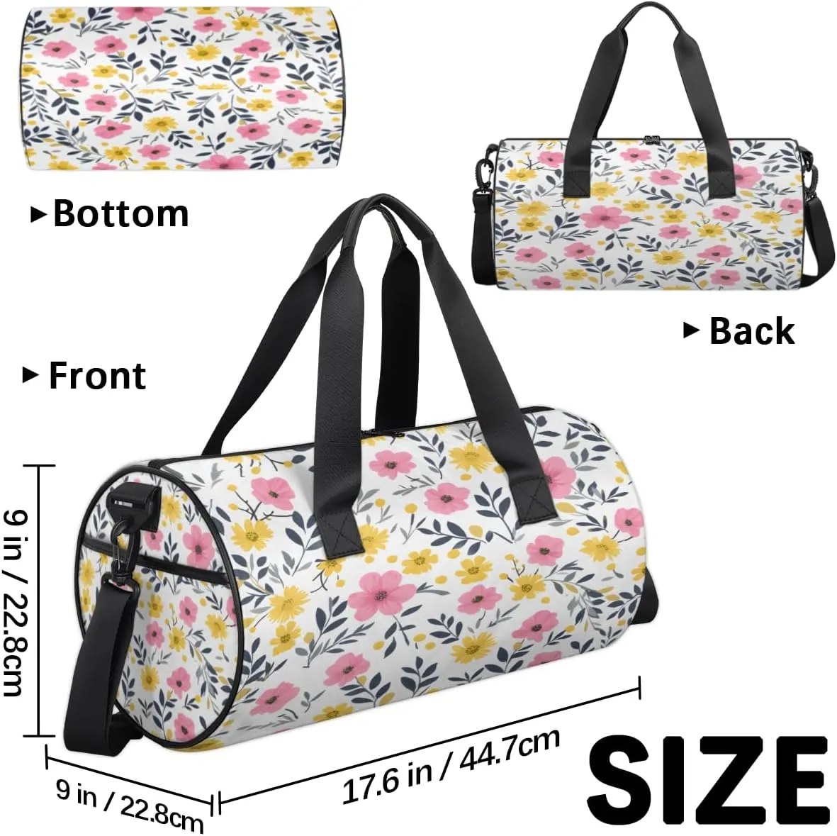 Colorful Meadow Pattern Sports Duffel Bag with Shoulder Strap, Large Capacity Gym Bag with Shoe Compartment, Water Resistant Travel Duffle Bag for Men Women Travel, Sports (17.6x9x9 Inch)