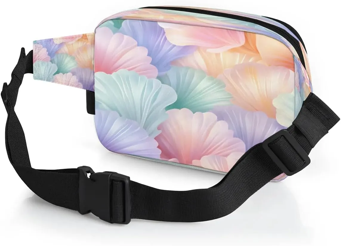 Colorful Shell Print Men's and Women's Waist Pack Crossbody Beautiful Shells Waist Pack Running Strap, Adjustable Shoulder Strap - For Hiking and Running Exercise Fitness