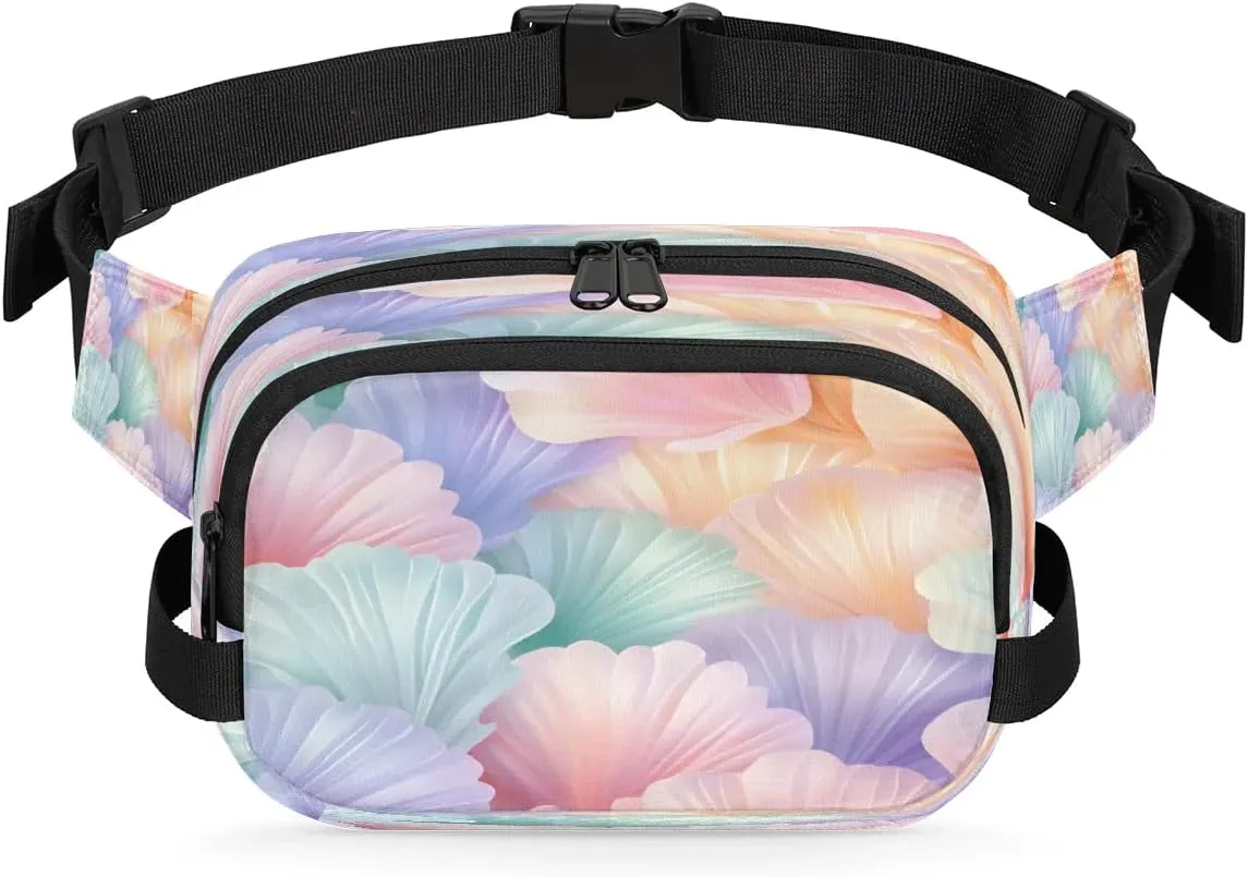 Colorful Shell Print Men's and Women's Waist Pack Crossbody Beautiful Shells Waist Pack Running Strap, Adjustable Shoulder Strap - For Hiking and Running Exercise Fitness