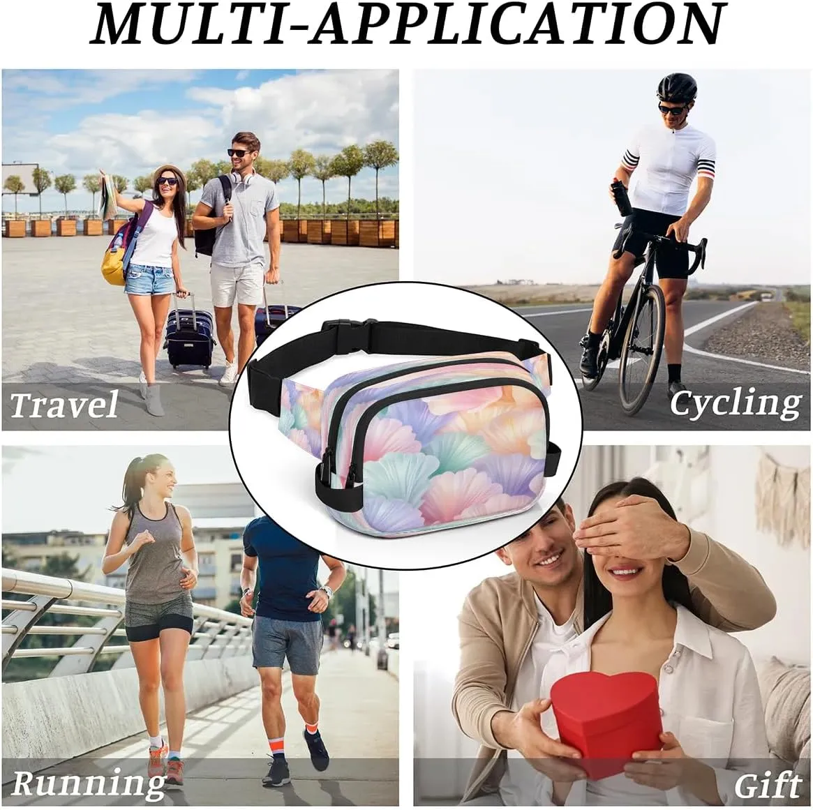 Colorful Shell Print Men's and Women's Waist Pack Crossbody Beautiful Shells Waist Pack Running Strap, Adjustable Shoulder Strap - For Hiking and Running Exercise Fitness