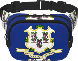 Connecticut State Flag print Belt Bag with Pockets,Fanny Packs for Women Men, Fashion Crossbody Bags,Waist Packs