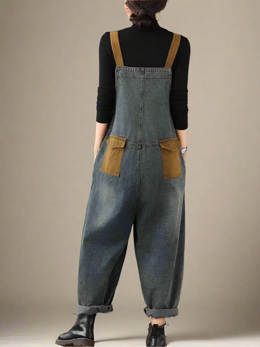 Contrast Patchwork Overalls Dungarees