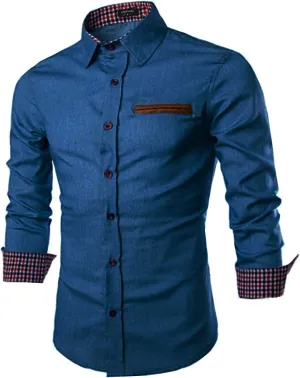 COOFANDY Men's Casual Dress Shirt Button Down Shirts Long-Sleeve Plaid Collar Denim Work Shirt
